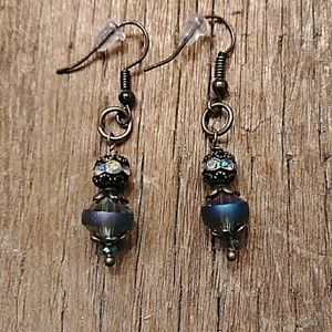 Dainty blue & rhinestone bead earrings